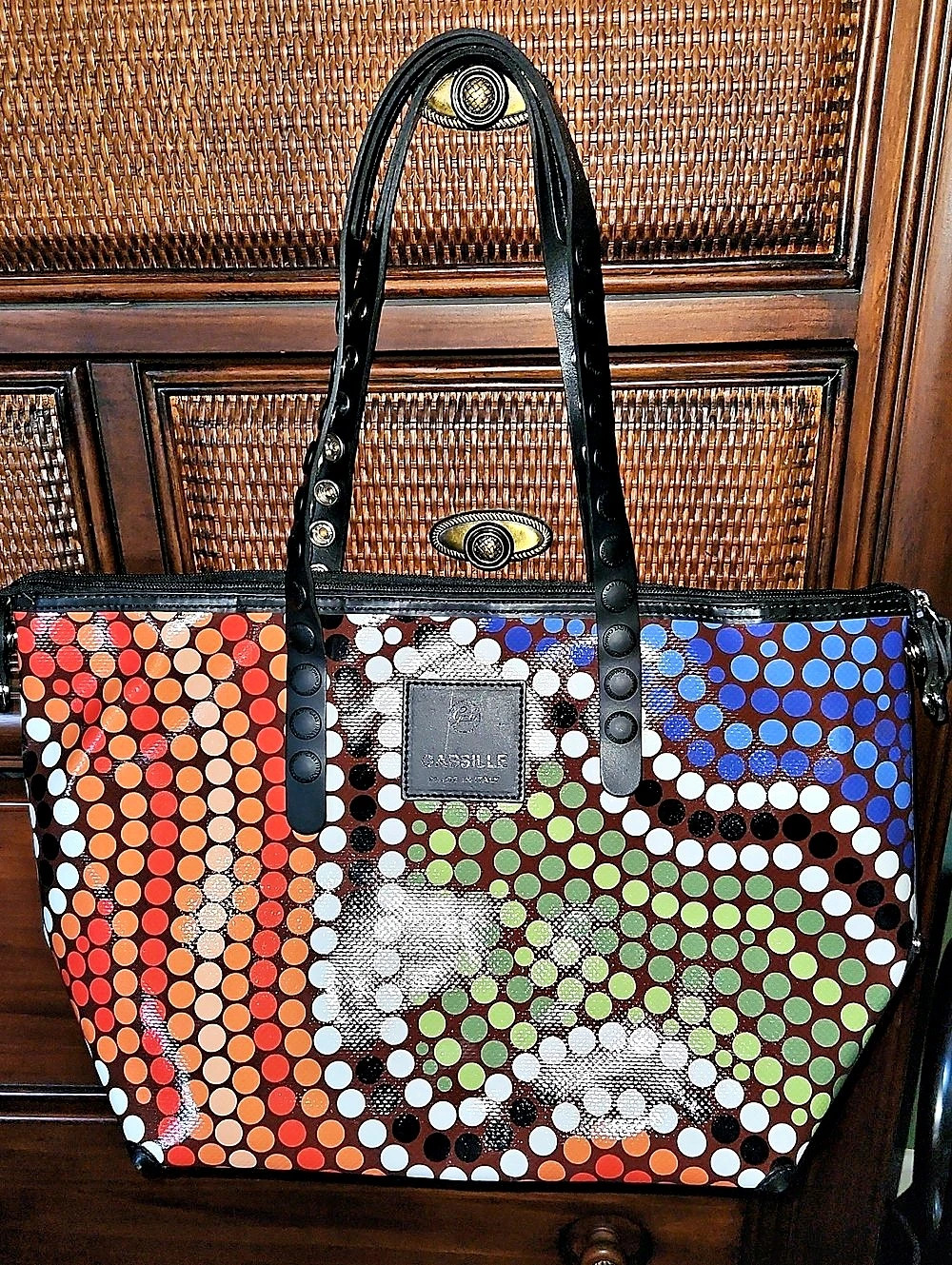 Gabs Firenze Gabsille Italy Shopper Tote Multicolor & Black Polka Dot 11Hx17Lx7D